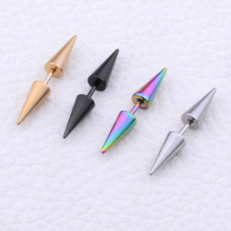 Stainless Steel Personality Fashion Sharp Cone Earrings Anti -Allergic Electroplating Earrings
