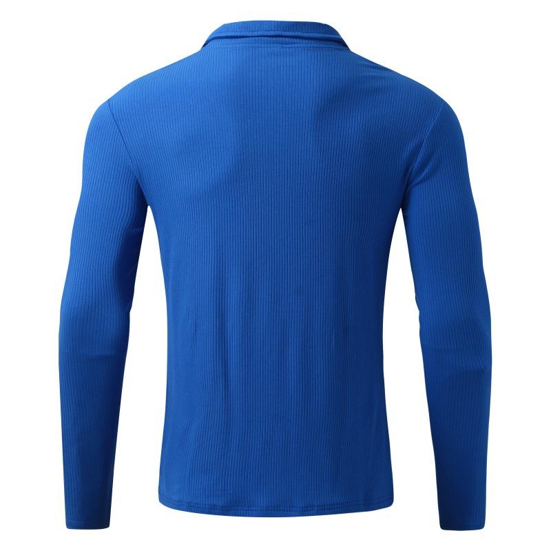 Men Long Sleeve Zipper Stand Collar Striped Thick Casual Polo Shirt