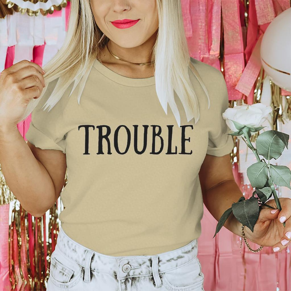 Valentines Day Tshirt Where I GoTrouble Print Funny Letter Graphic T Shirt Women Men Crewneck Y2K Tops Couple Matching Tshirt