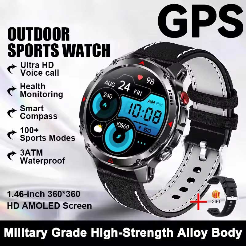 2026 New GPS Map Navigation Smart Watch Men Women Amoled Screen 3ATM Waterproof Sport SmartWatch Compass NFC BT Call Watches Men
