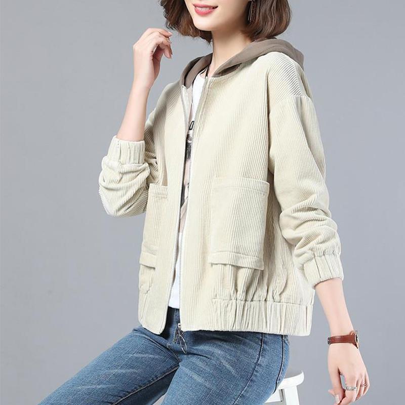 Podzim nové Dámské Bundy Manšestrový Kabát Streetwear Kapuce Ležérní Větrovka Dámské Zipy Bunda Velké velikosti Svrchní oblečení