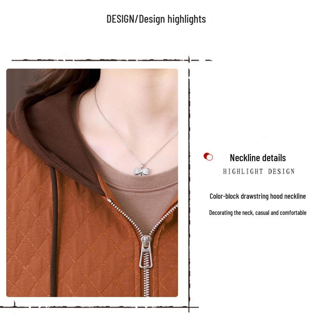 Damen Kapuzenjacke mit Farbblock - 2024 Frühling/Herbst Mode, lockere Passform, Petite Mama Casual-Stil