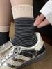 Korean Striped Cotton Mid-Calf Socks for Women - Spring/Autumn Trendy Long Socks, Summer Thin Style