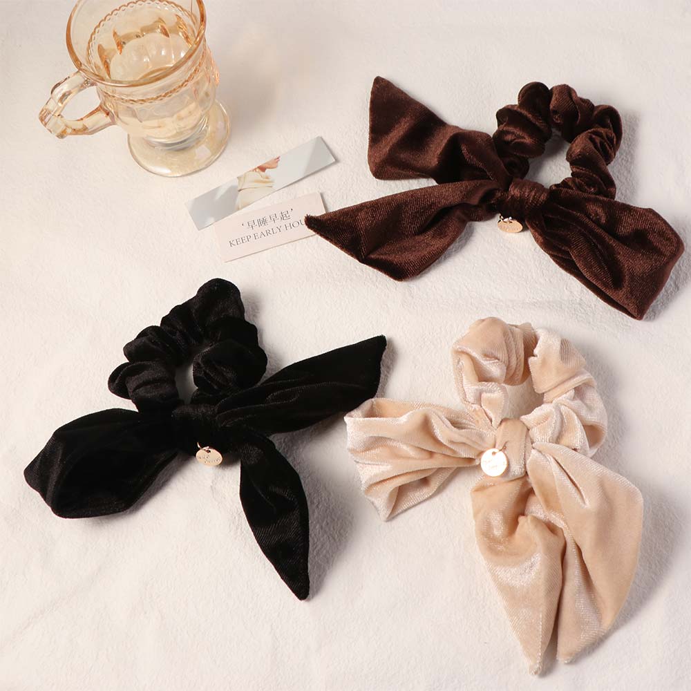 Solid Color Velvet Bow Scrunchies Sweet Large Hair Ropes Women Hair Scrunchies  Hair Rubber Bands
