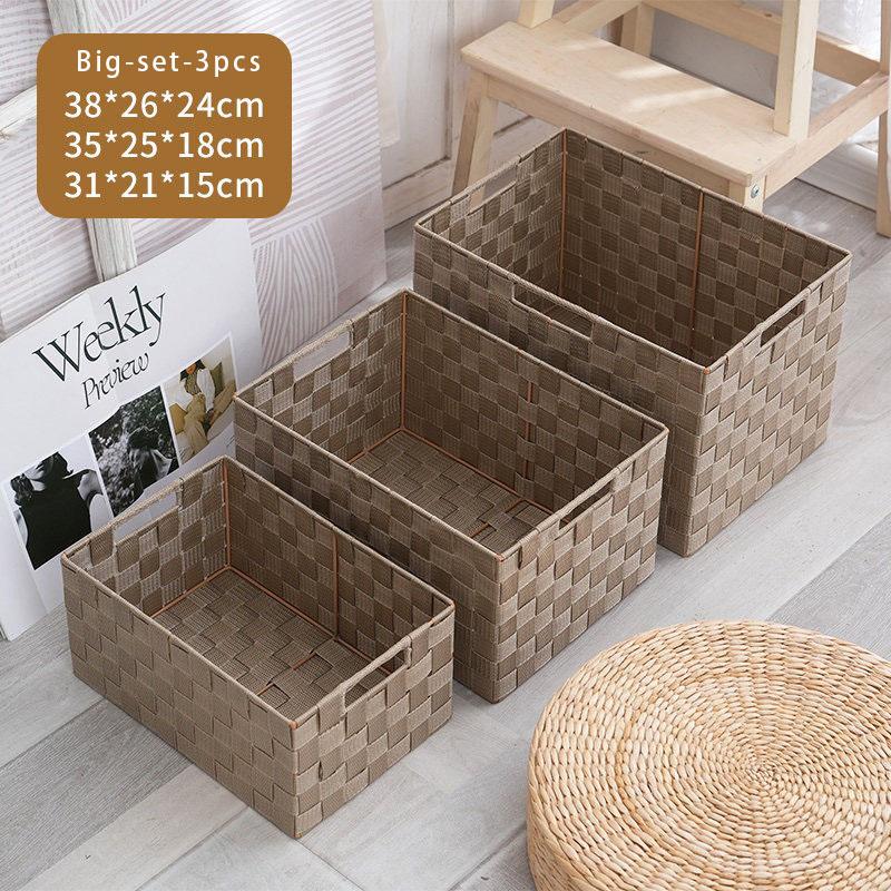 Woven Black Storage Baskets Shelf Tote Boxes Container with Built-in Handles for bedroom living room office kids room dressing room