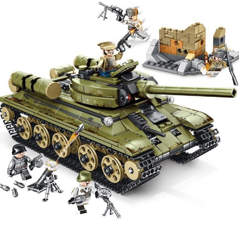 

683 детали MOC Т-34 Основной боевой танк Строительный блок Игрушка для детей БЕЗ КОРОБКИ