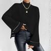 Women's Casual Fashion Colorblock Knitted Brushed Turtleneck Long Sleeve Top