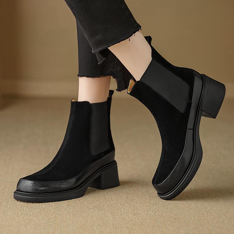 Fashion 2025 New Autumn/winter Genuine Leather Women Boot Round Toe Women Shoes Fashion Designs Chelsea Boots High Heel Short Boots