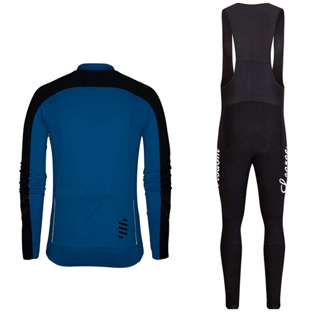 Wisdom Leaves Long Sleeve Cycling Jersey Set with 3D and Reflective Men's Pads, Breathable, Sweat-Wicking, Material, Black1-S