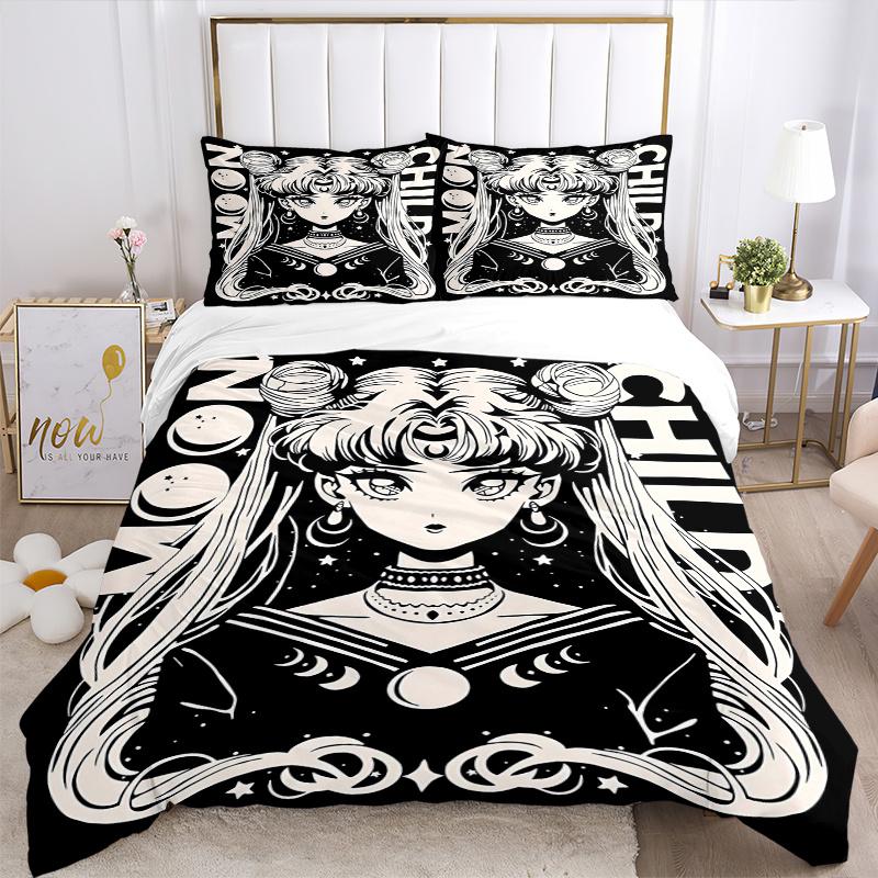 3pcs Sailor Moon's Printed Bedding Set, Soft and Comfortable Quilt Cover for Bedroom, Guest Room (1 Duvet Cover + 2 Pillowcases, Pillow Core