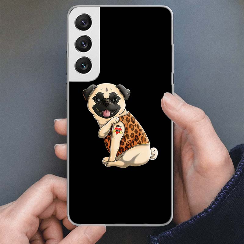 Pug I Love Mom Funny Dog Phone Case For Samsung Galaxy S25 S24 S23 Ultra S22 Plus S21 S20 FE S10 + S25Ultra S24U Soft Cover Shel