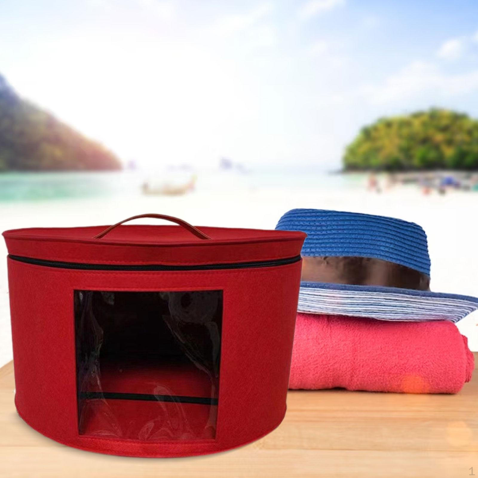 

Шляпная коробка фетровая круглая портативная для женщин и мужчин ящик для хранения декоративный органайзер для шкафа путешествия 50x26cm красный