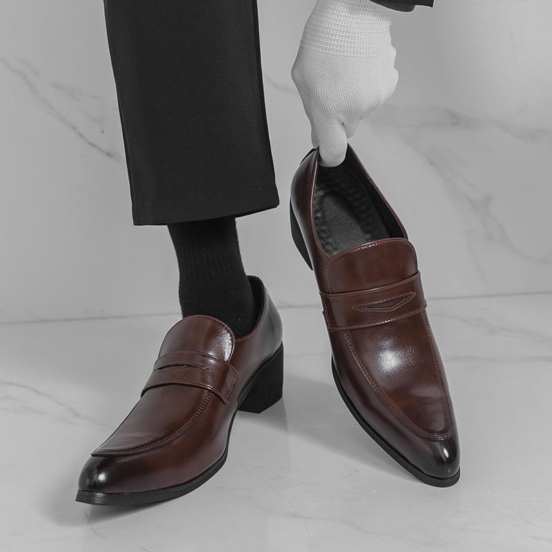 Herren Spitz zulaufende Leder High Heel Loafer, Große Größen, Britischer Stil für Formelle & Lässige Kleidung