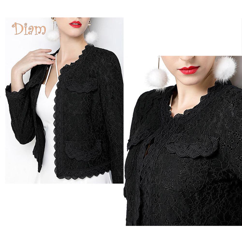 Top Fashion Women Floral Lace Long Sleeve Front Open Slim Short Cardigan Suit Coat