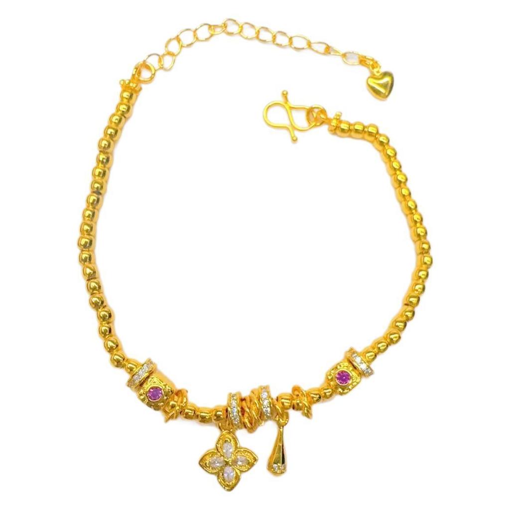 Vergoldetes vierblättriges Kleeblatt Wassertropfen Armband – Damen Luxus Perlenarmband mit langanhaltendem Farberhalt