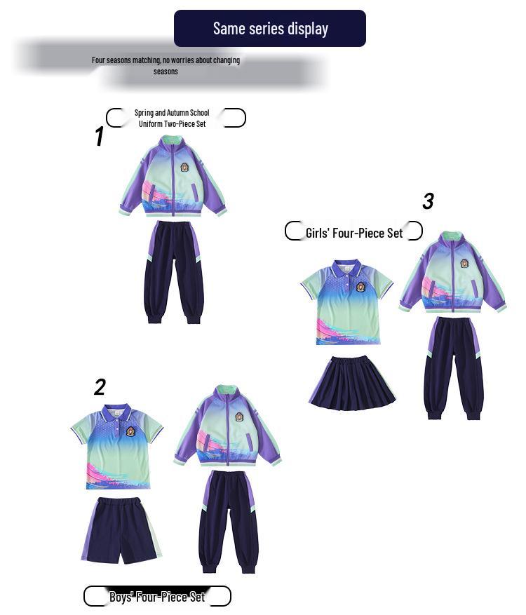 Set Uniforme Primaverile/Autunnale Scuola Primaria & Scuola dell'Infanzia - Outfit Sportivo a 3 Pezzi a Maniche Corte per la Prima Elementare