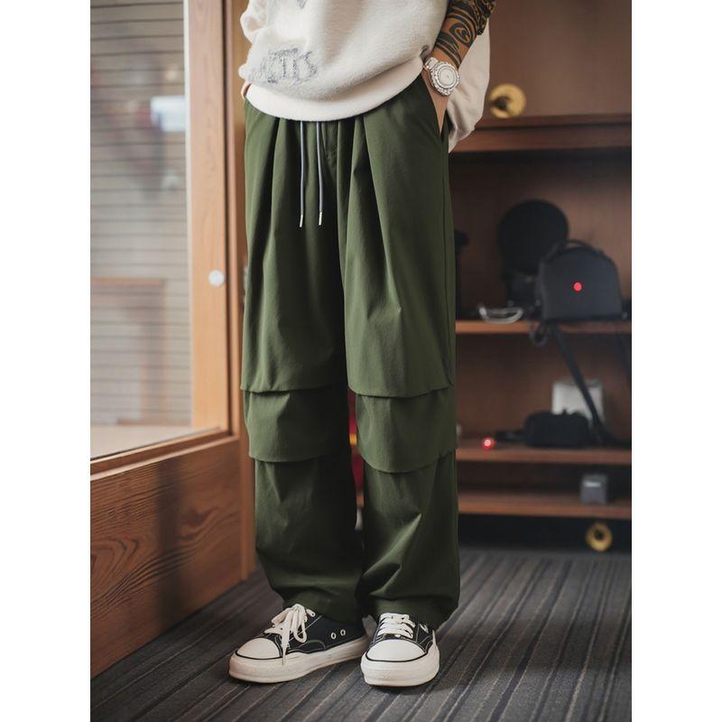 American Retro Heavy-Duty Pure Cotton Pleated Paratrooper Cargo Pants for Men, Spring and Autumn Loose Pants, Export Men's Casual Long Pants