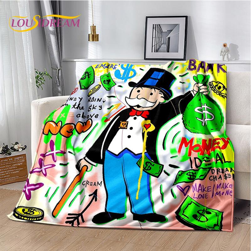 Rich Man Game Monopoly Dollar Cartoon Blanket,Soft Throw Blanket for Home Bedroom Bed Sofa Picnic Travel Office Cover Child Gift