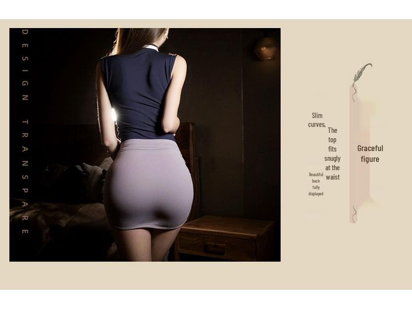 Sleek Mature Lingerie Secretary Uniform Set with Slim Fit Hip Wrap Skirt