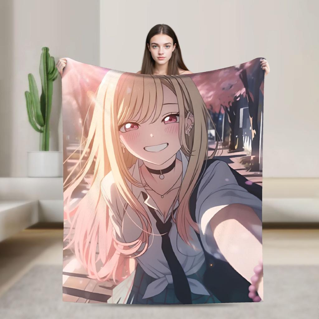 Kitagawa Marin My Dress-Up Darling Blankets Anime Flannel Funny Breathable Throw Blankets Bedding Lounge Spring/Autumn Office