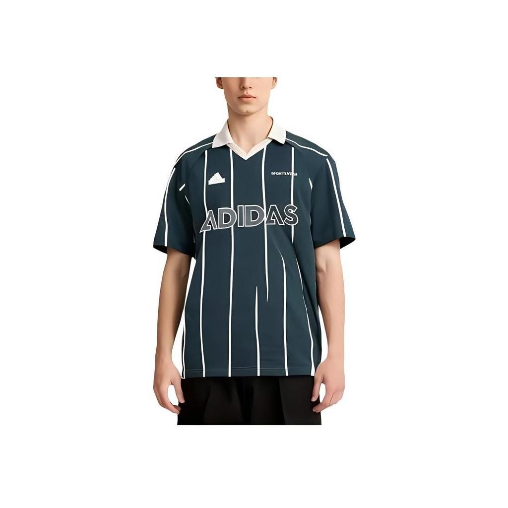 adidas T-shirt a righe Tiro in jersey pesante vestibilità ampia stampata manica corta polo uomo top cielo notturno-verde JC5744