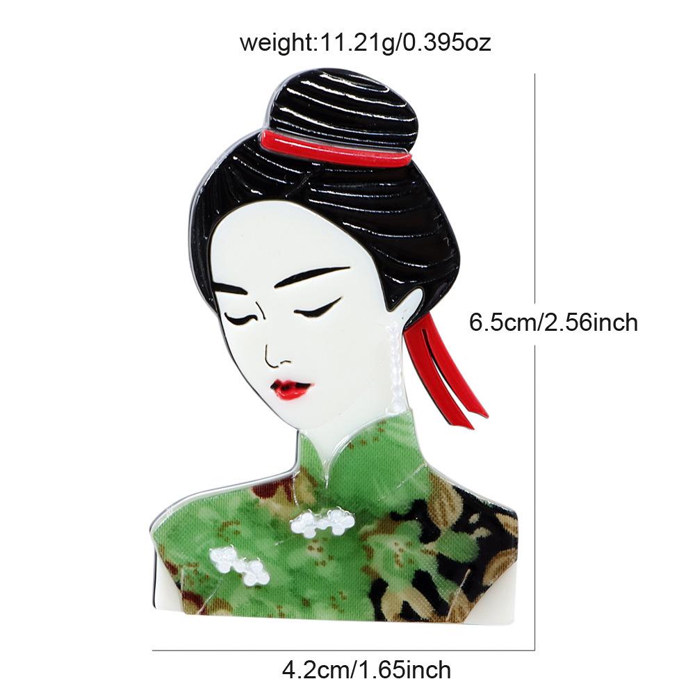 Handmade Splicing Acrylic Sheet Chinese Style Cheongsam Girl Brooch