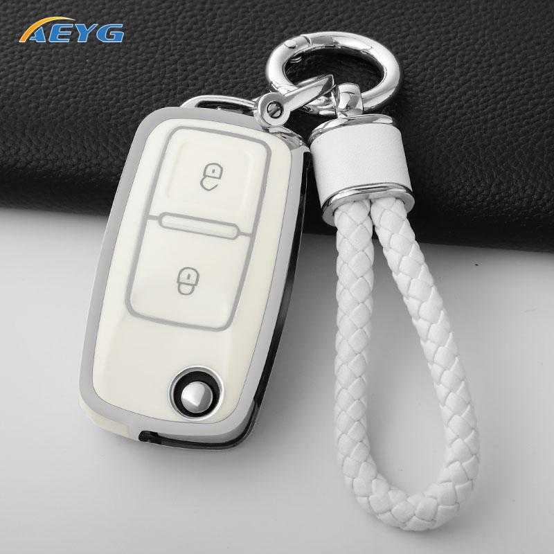 Tpu Car Flip Key Case Fob Keychain Suit For Volkswagen Vw Polo Golf Passat Tiguan Beetle Caddy Eos Skoda Octavia Seat Leon Altea