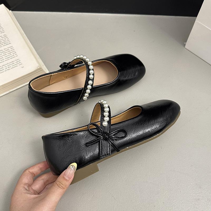 

Single shoes women s stunning flat bottom 2025 new French skirt Mary Jane shoes ballet summer with beanie shoes small leather shoes 40 чёрный