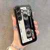 Vintage cassette patterned tempered glass phone case suitable for Samsung Galaxy S26 S25 S24 S22 S21 S20 FE/Ultra/Plus anti drop