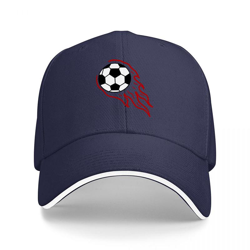 Football Flame Logo Baseball Cap Black with Red Flames and White Trim Sporty Design for Soccer Fans Adult Unisex Hat