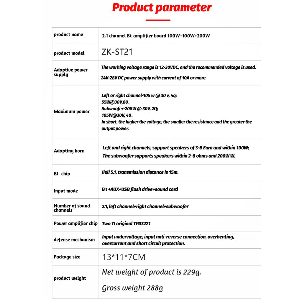 Power Amplifier Board BT5.1 TPA3221 Chip with Subwoofer 2.1 Channel 100W*2+200W,Audio Power Amplifier Module