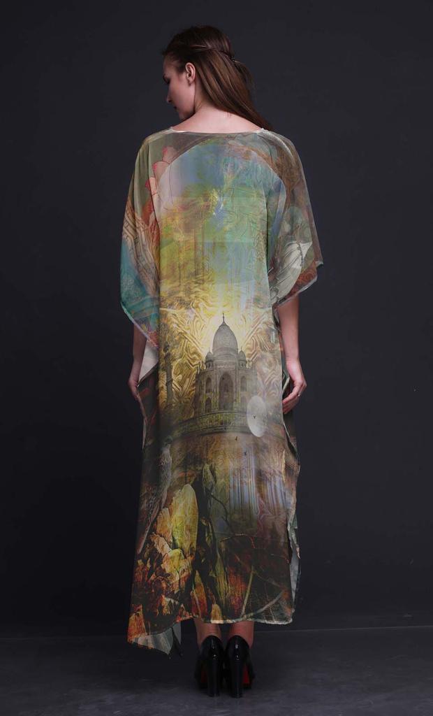 Phagun Tajmahal Monuments Ladies Plus Size Kaftan Summer Wear Beach Coverup Kimono