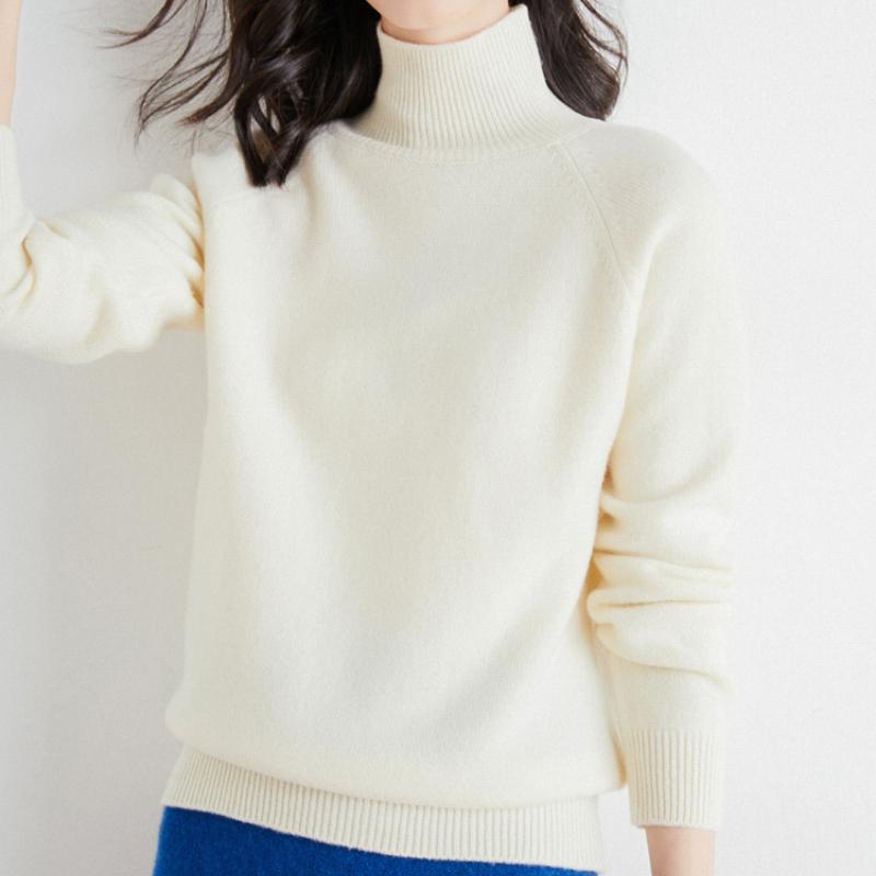 

Осенне-зимний женский свободный однотонный короткий свитер-реглан с высоким воротом, вязаный свитер XS белый