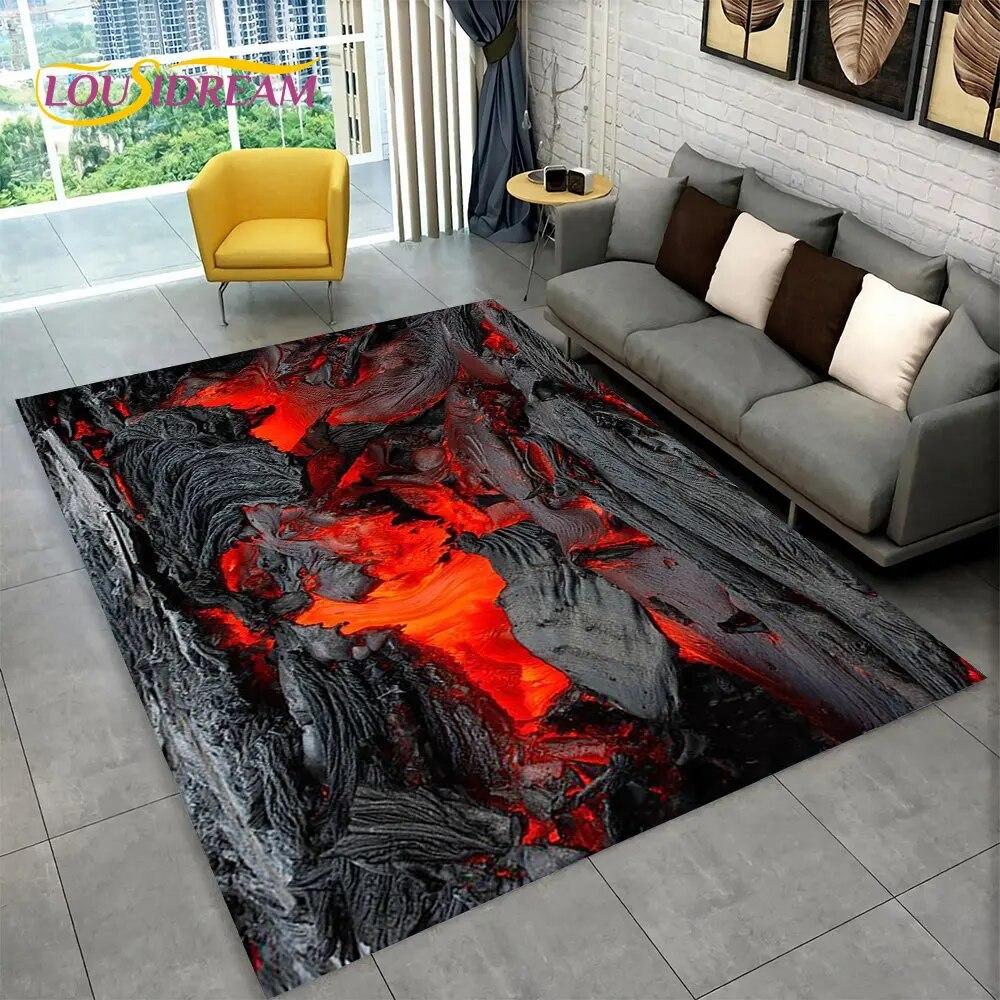 3D Volcano Lava Magma Area Rug Large,Carpet Rug for Living Room Bedroom Sofa Doormat Decoration,Kid Play Non-slip Floor Mat Gift