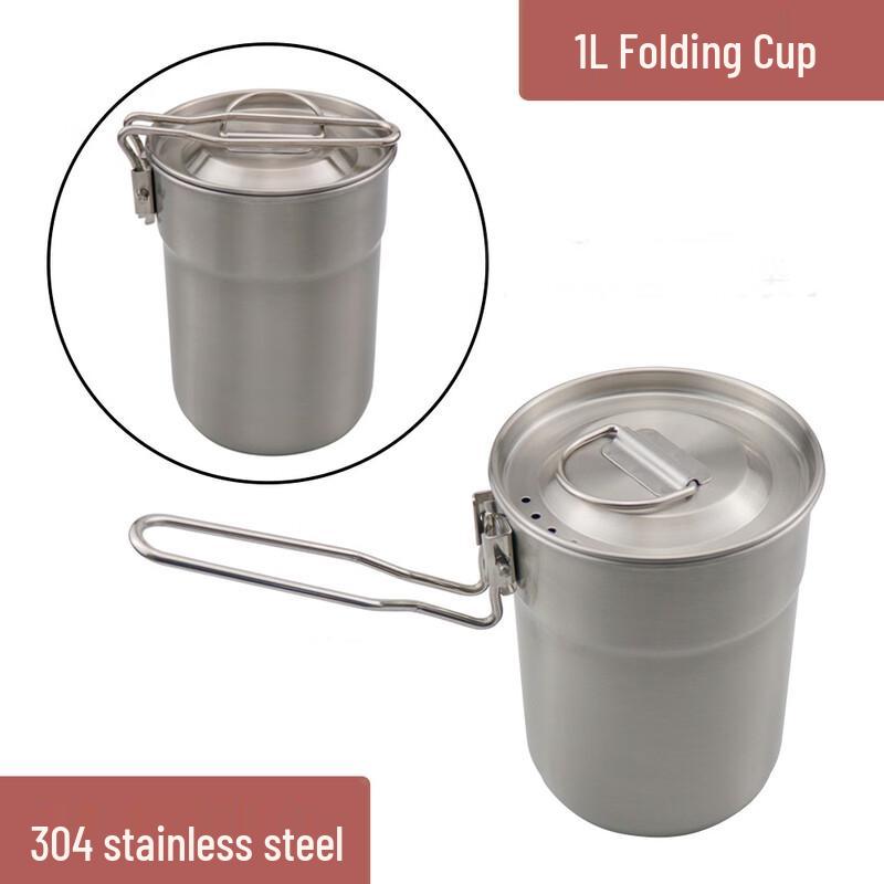 ZISIZ Stainless Steel Portable Camping Mug with Folding Handle