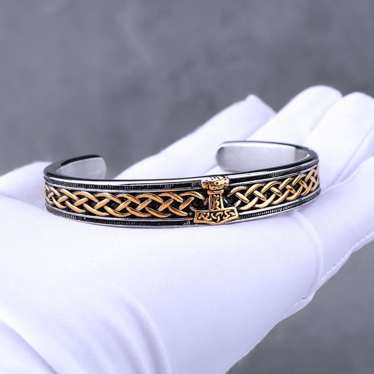 Винтажный браслет-молот Тора в скандинавском стиле викингов для мужчин, из нержавеющей стали, хип-хоп, панк, кельтский узел, кольцо на руку, руны, украшения викингов, подарок