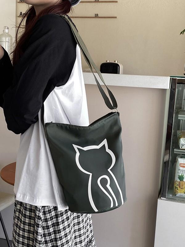 2025 Koreanischer Stil Damen Rucksack mit großer Kapazität zum Umhängen – Niedliche Kätzchen Eimer Tasche