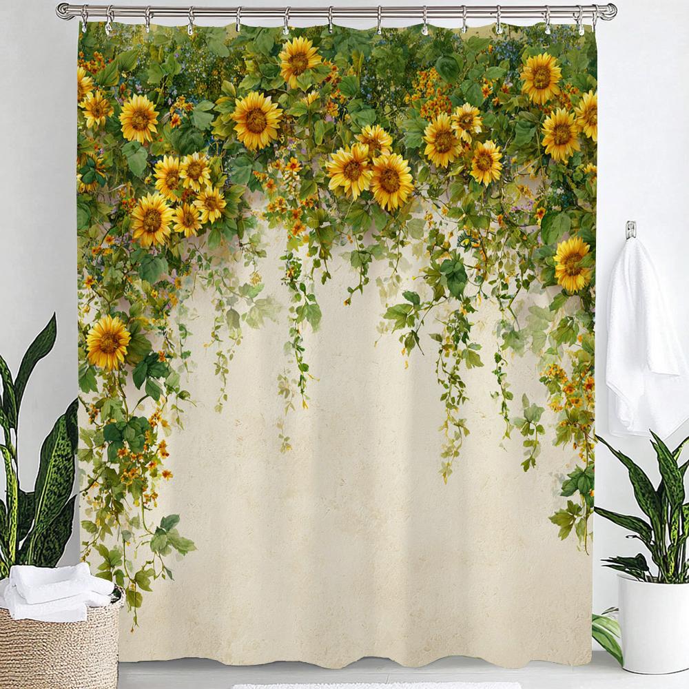 Beautiful Sunflower Flowers Shower Curtain Partition Hanging Bathroom Curtain With Hooks Washable Home Decoration Curtain