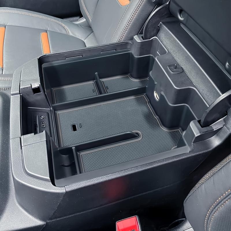 For GMC Sierra 2500HD 3500HD Silverado 1500 Center Console Armrest Organizer Tray Durable ABS Black Storage Box With Divider