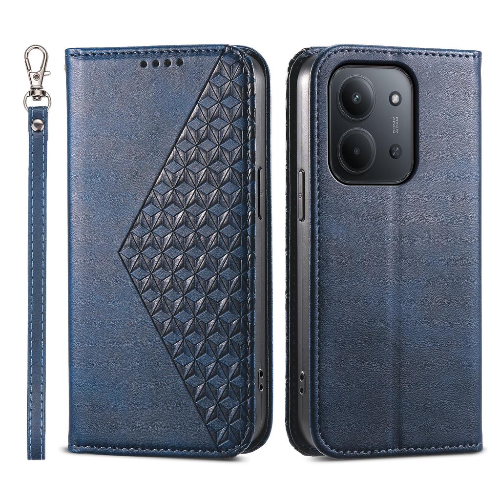 For Xiaomi Redmi 15C 4G (Global) (171mm)/Poco C85 4G Case Calf Texture PU Leather Wallet Phone Cover with Wrist Strap