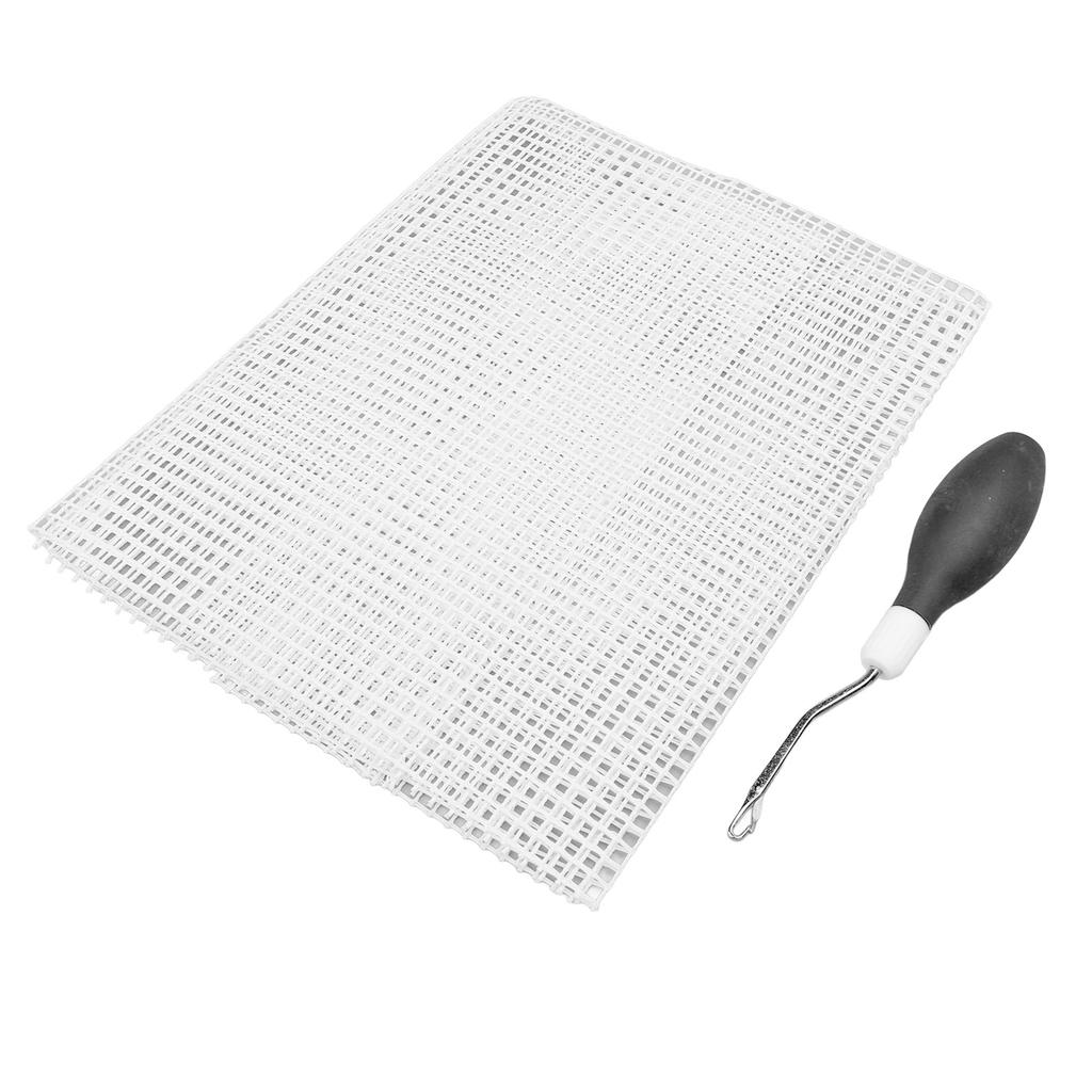 Hook Tool and Rug Hooking Mesh Kit Rubber Handle Bent Hook Crochet Needle 50x50cm Mesh Fabric for Crafts