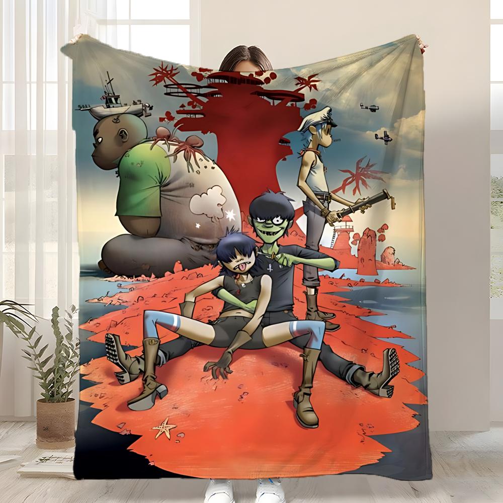 Music Prints G-Gorillaz Throw Kid-Friendly Flannel Throw Blanket Soft Warm Anti-Static Washable All Season 75x90cm