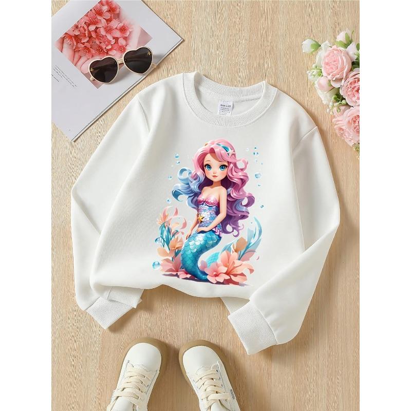 European Sizes Kids' Crewneck Sweatshirt - Mermaid with Pink Hair And Blue Tail , Sportswear And Casual Wear, Soft And Comfortable