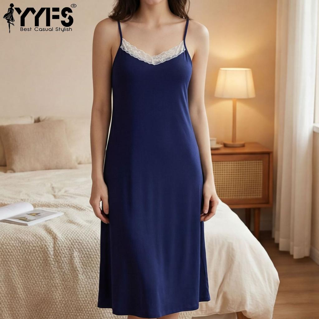 YYFS Women's Fashion Spring Summer Solid Color Print Sleeveless V‑Neck Loose Casual Nightgown
