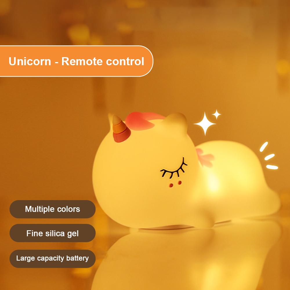 Cute Unicorn Silicone Night Light USB Rechargeable Cartoon Sleeping Lamp Touch Sensor Beside Lamp for Kids Gifts