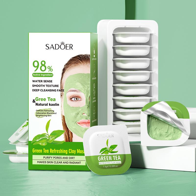 8pcs Green Tea Mud Face Masks Facial Clay Mask Deep Cleaning Moisturizing Oil Control Anti Acne Cream Mask Turmeric Skin Care