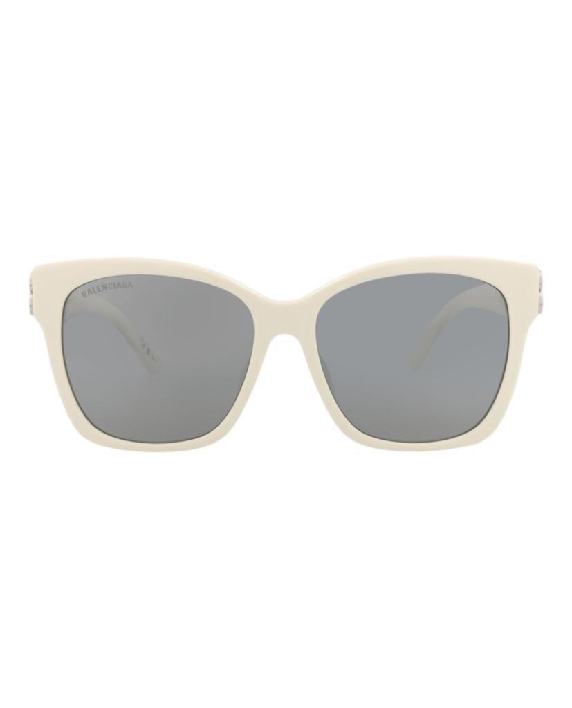 Balenciaga Sunglasses with Mirrored Asian BB0102SA and Gray Women's Lenses, Fit, 016, White, Silver,