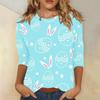 Round Neck 3D Rabbit Festival Printed Top Fashionable Casual Long Sleeved Women's T-shirts