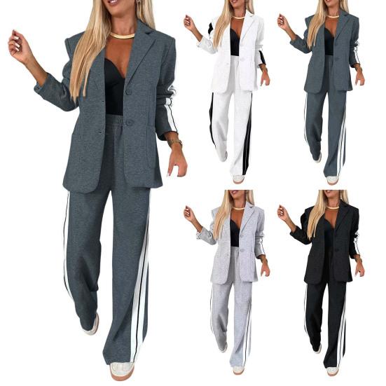 2 ks/sada Lady Formal Coat Kalhoty Set stahovací límec Jednořadý dlouhý rukáv