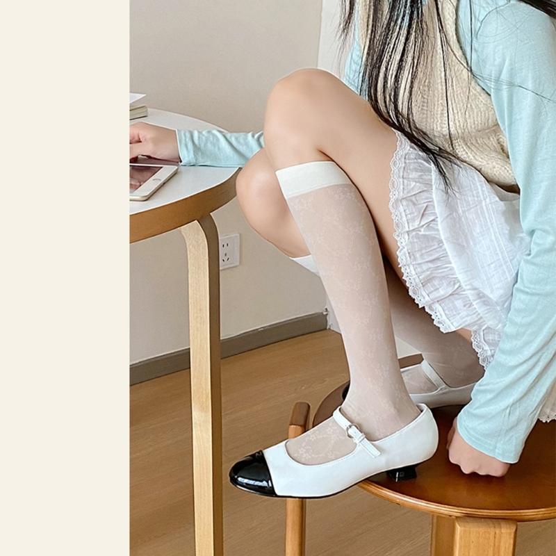 Womens Girls Sheer Knee High Socks Summer Spring Knee High Stockings Nylons Silk Stockings Sweet Cute Calf Socks Gifts